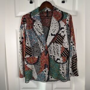 IC by Connie K Artsy Abstract Multicolored Knit Blazer Jacket Womens Size Small